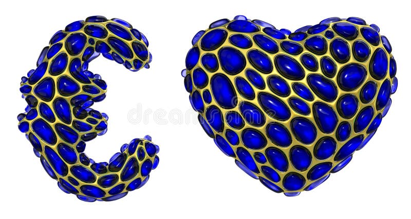 Kolekcja symboli serce euro zrobione z 3d renderowanych niebieskich diamentów. royalty ilustracja