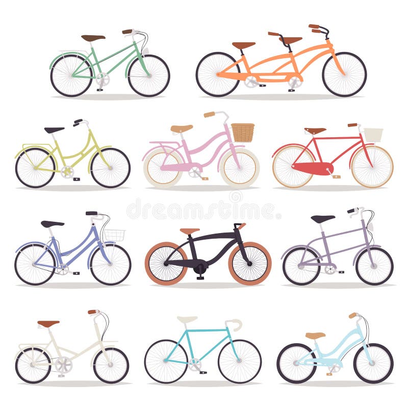 Kolekcja wektorowego realistycznego bicyklu rocznika stylu ślubu projekta roweru projekta transportu stara ilustracja ilustracji Kolekcja wektorowego realistycznego bicyklu rocznika stylu ślubu projekta roweru projekta transportu stara ilustracja ilustracji