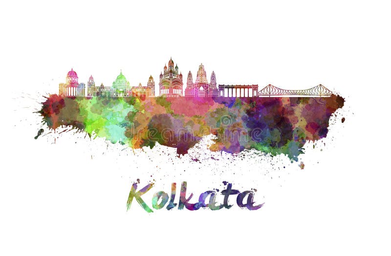 Kolkata Skyline in Watercolor Stock Illustration Illustration of