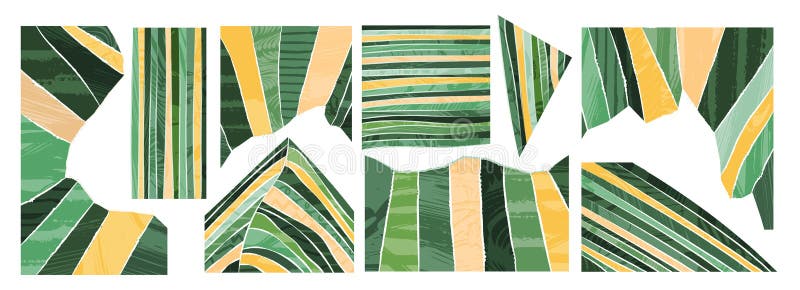 Kollage av grön texturerad rensad sida. Kantremsbit för pappersremsor. abstrakt jordbruksfält eller jordbrukskort royaltyfri illustrationer