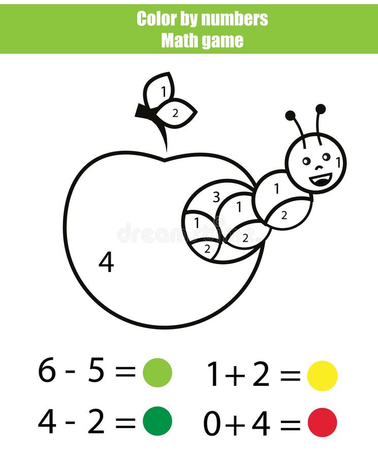 Kolor liczbami Mathematics gra Barwić stronę z gąsienicą royalty ilustracja Kolor liczbami Mathematics gra Barwić stronę z gąsienicą royalty ilustracja