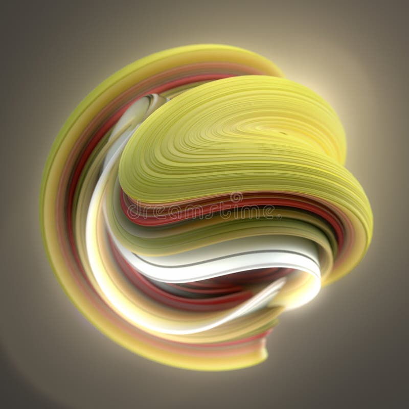 Kolor żółty i czerwień przekręcający kształt Komputery wytwarzający abstrakcjonistyczni geometryczni 3D odpłacają się ilustrację