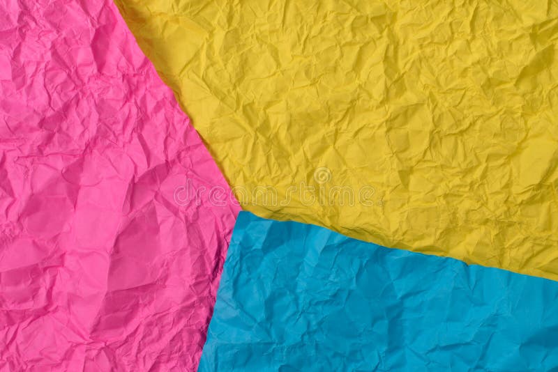 Kolor żółty, menchie i błękitna zmięta papierowa tekstura jako tło zdjęcia royalty free