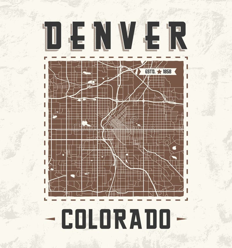 Kolorado rocznika koszulki graficzny projekt z Denver miasta mapą