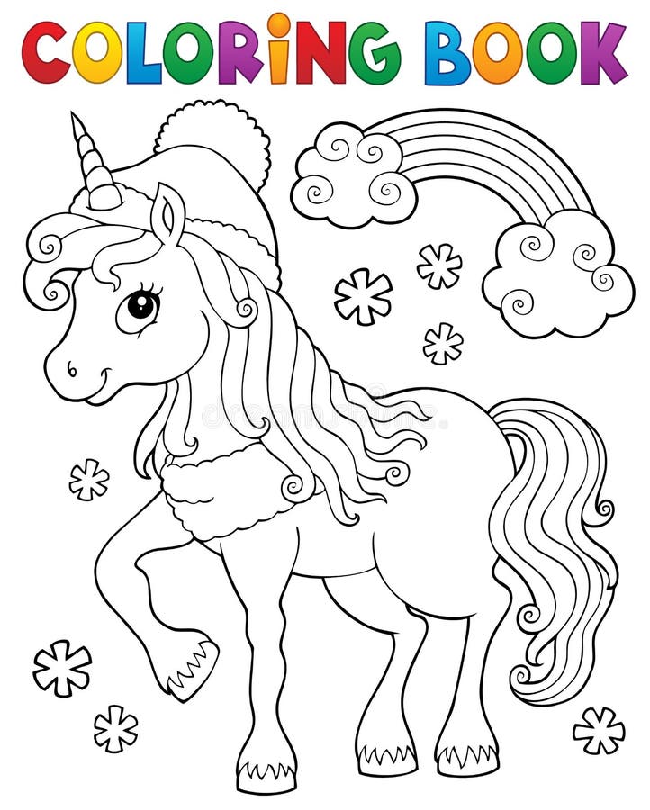 Kolorowanka zimowy monocorn motyw 1 royalty ilustracja
