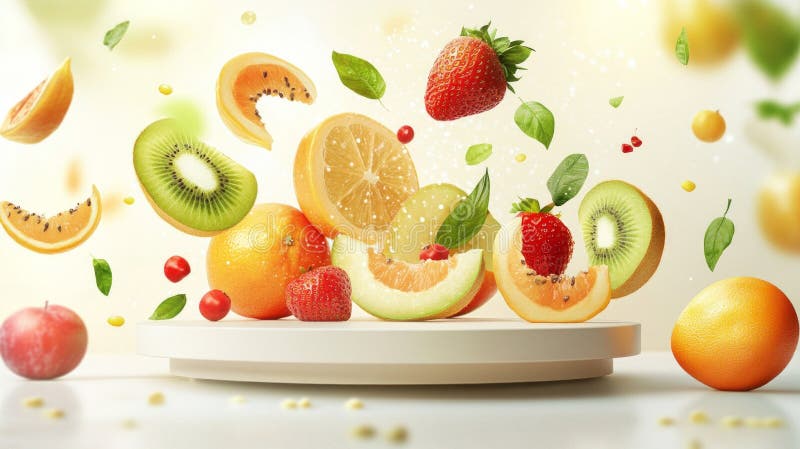 Kolorowe Fotografie Lewitacji Świeżych Owoców ilustracji