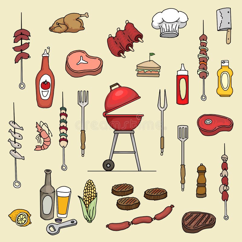 Kolorowe grill rzeczy ilustracji Kolorowe grill rzeczy ilustracji