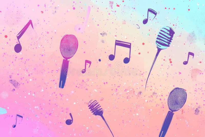 Kolorowe minimalistyczne tło z nutami muzycznymi i mikrofonami inspirowanymi przez K pop estetyki. Generacyjna AI fotografia stock