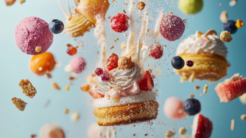 Kolorowe pieczywo i jagody w lewitacji Fotografia royalty ilustracja