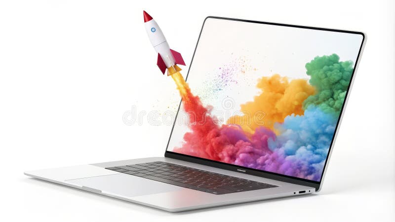 Kolorowe renderowanie dymu 3D do notebooka Rcket ilustracji