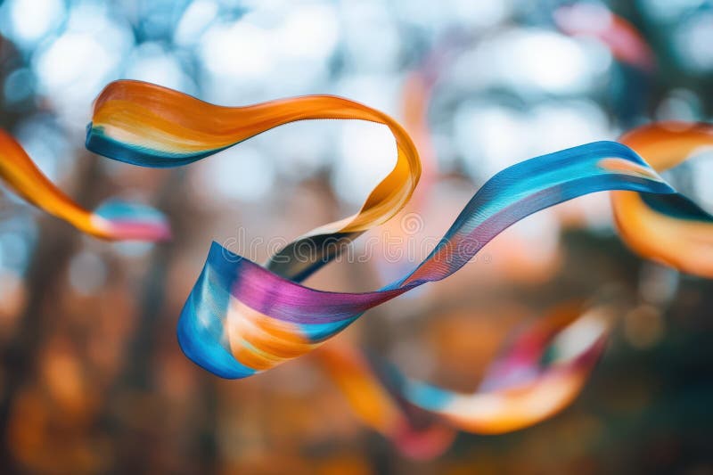 Kolorowe wstążki wirują jesiennym bokeh tłem ilustracja wektor