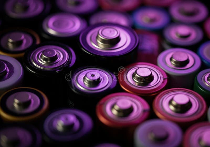 Kolorowe zestawy baterii rozmieszczone w wibrującym wyświetlaczu obrazy stock