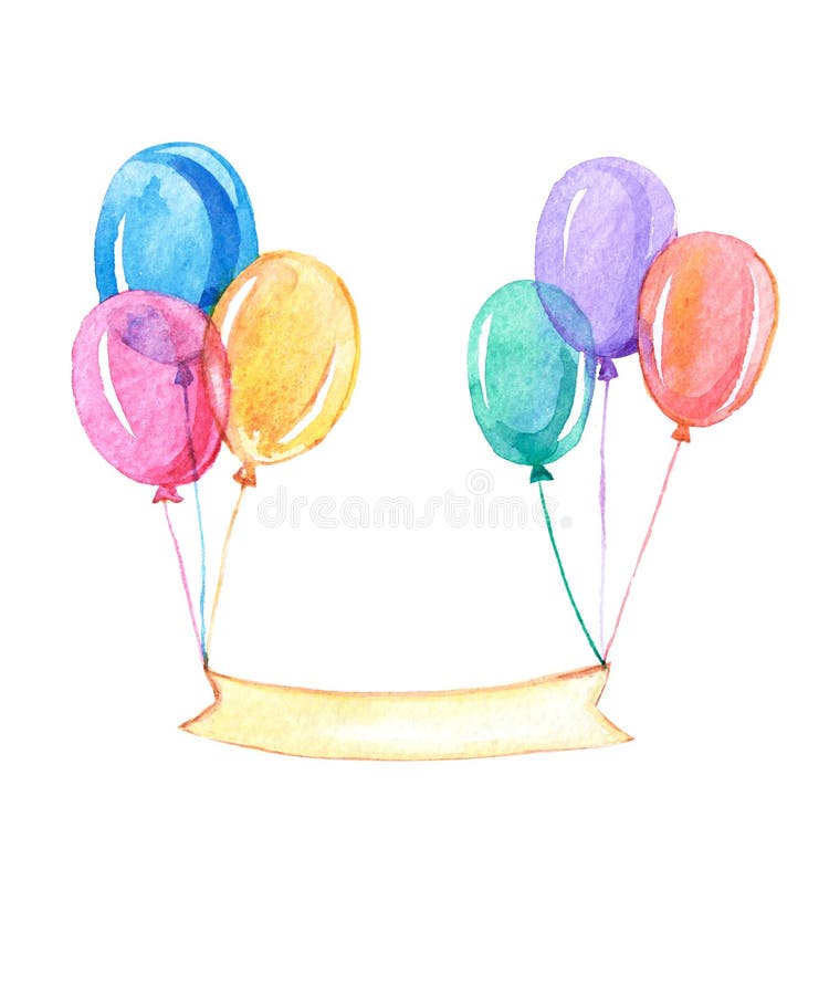 Kolorowi balony z faborkiem dla twój teksta, akwarela ilustracja wektor