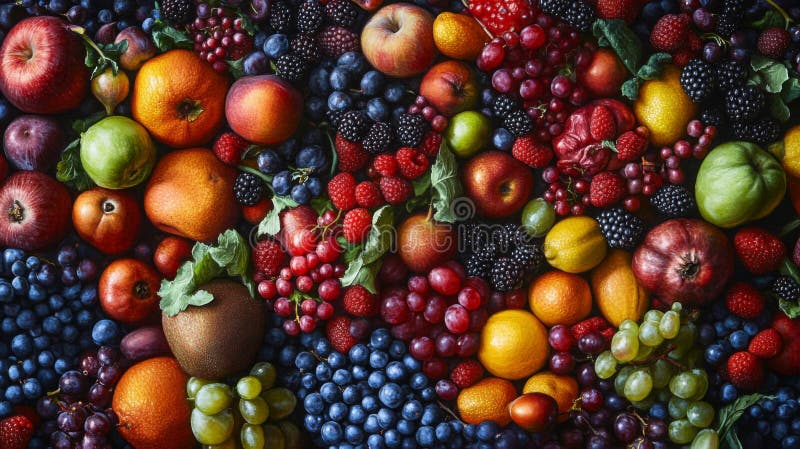 Kolorowy asortyment świeżych owoców i jagód royalty ilustracja