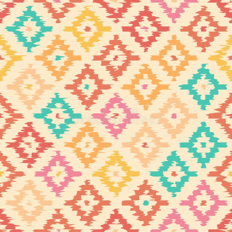 Kolorowy geometryczny bezszwowy wzór zrobił †‹â€ ‹w ikat technice ilustracji Kolorowy geometryczny bezszwowy wzór zrobił †‹â€ ‹w ikat technice ilustracji