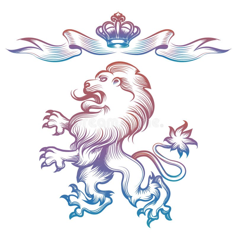 Kolorowy heraldy królewski lew i korona ilustracja wektor Kolorowy heraldy królewski lew i korona ilustracja wektor