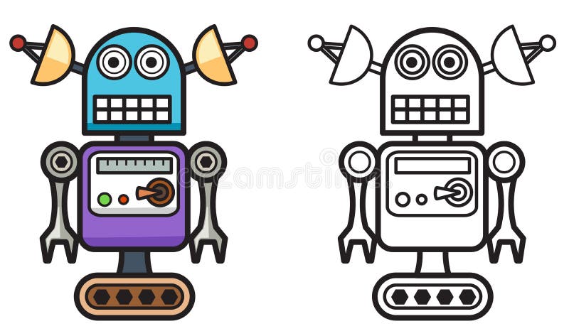 Kolorowy i czarny i biały robot dla kolorystyki książki ilustracji Kolorowy i czarny i biały robot dla kolorystyki książki ilustracji