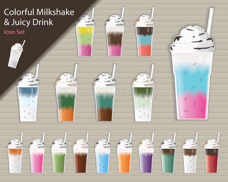 Kolorowy Milkshake I Soczysta napój ikona Ustawiający - wektor royalty ilustracja Kolorowy Milkshake I Soczysta napój ikona Ustawiający - wektor royalty ilustracja