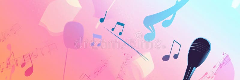 Kolorowy minimalista K pop inspired tło z nutami muzycznymi i mikrofonami do tętniącej życiem atmosfery. Generatywny zdjęcia royalty free