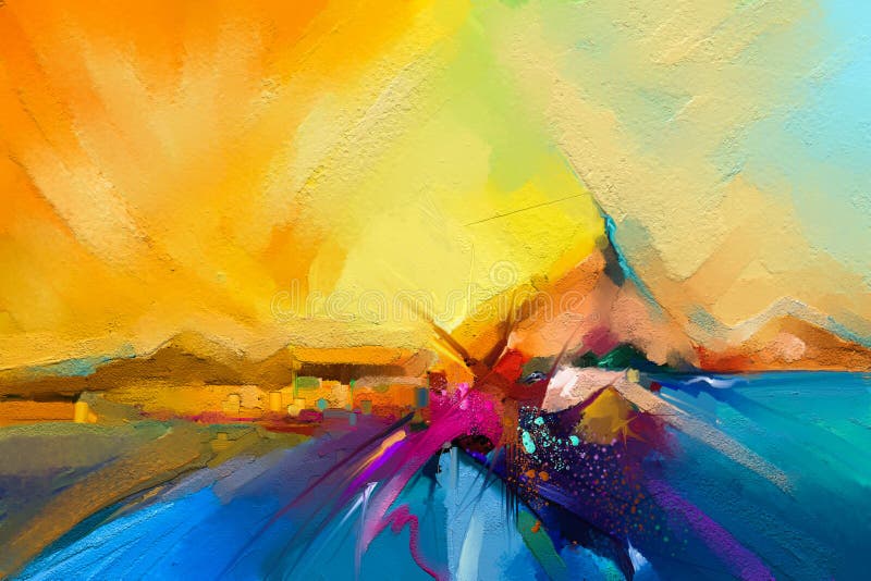 Kolorowy obraz olejny na brezentowej teksturze Semi- abstrakcjonistyczny wizerunek seascape obrazy