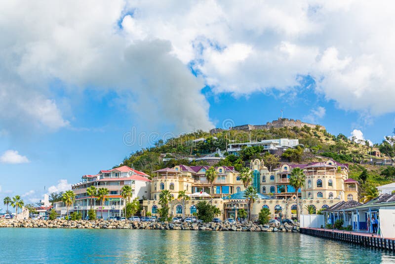 PHILIPSBURG, ST MAARTEN- February 6, 2019: Sint Maarten is a constituent country of the Netherlands in the Caribbean and takes up half of an island shared with Saint Martin, part of the French Indies. PHILIPSBURG, ST MAARTEN- February 6, 2019: Sint Maarten is a constituent country of the Netherlands in the Caribbean and takes up half of an island shared with Saint Martin, part of the French Indies.