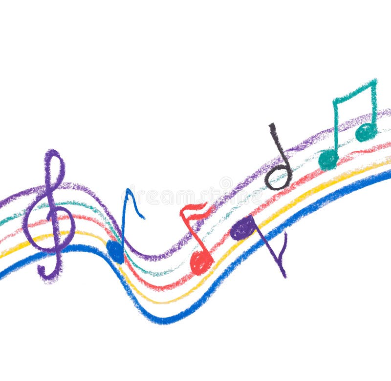 Colorful music notation drawing on white, isolated musical notation. Colorful music notation drawing on white, isolated musical notation