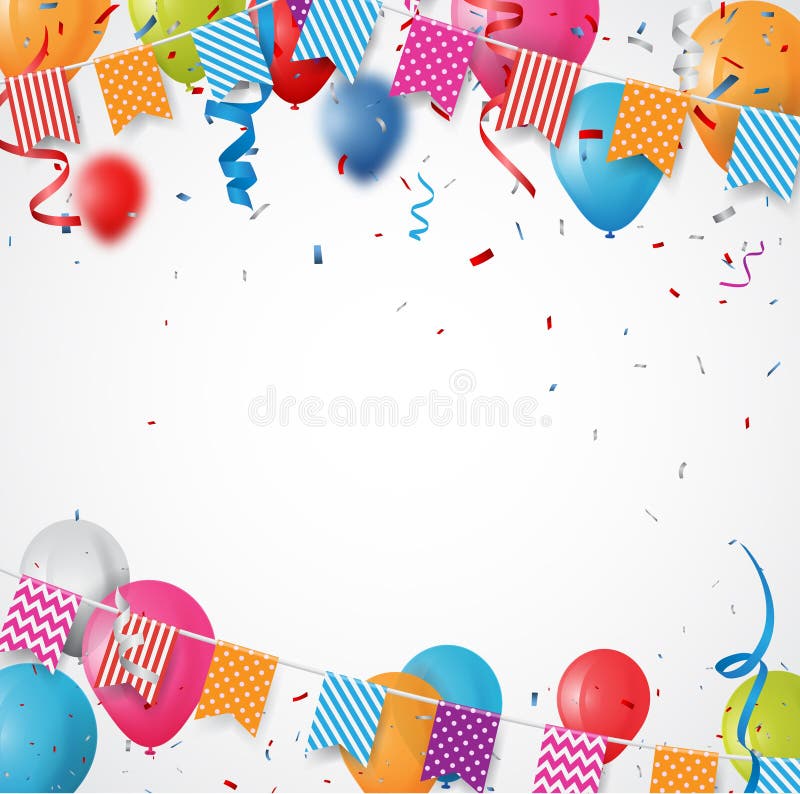 Kolorowy urodziny balon z chorągiewka confetti i flaga ilustracja wektor Kolorowy urodziny balon z chorągiewka confetti i flaga ilustracja wektor