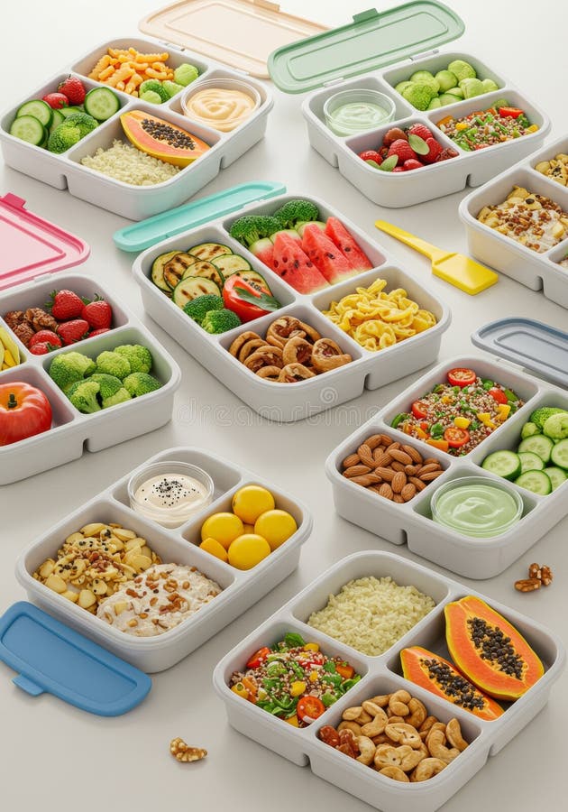 Kolorowy zdrowy posiłek w pojemnikach Pastel Compartment Container ilustracja wektor