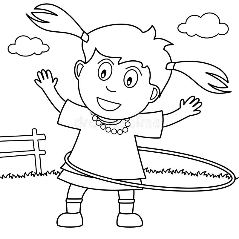 Kolorystyki dziewczyna Bawić się Hula obręcz w parku ilustracja wektor Kolorystyki dziewczyna Bawić się Hula obręcz w parku ilustracja wektor