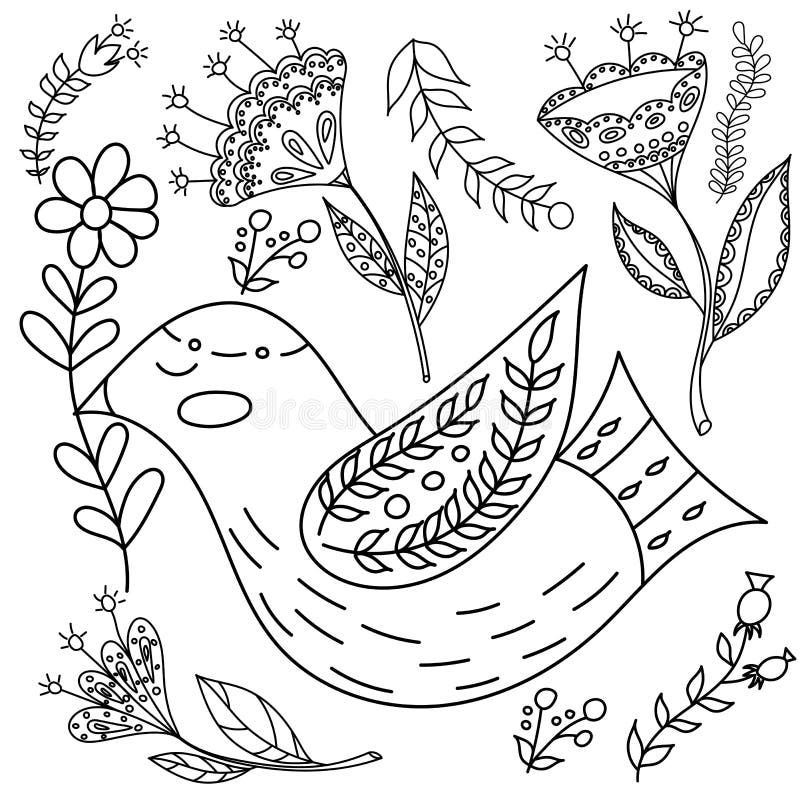 Kolorystyki książki fol dorosli Ludu ustalony wektorowy blask i whit ilustracja z pięknymi ptakami i kwiatami _ ilustracja wektor Kolorystyki książki fol dorosli Ludu ustalony wektorowy blask i whit ilustracja z pięknymi ptakami i kwiatami _ ilustracja wektor
