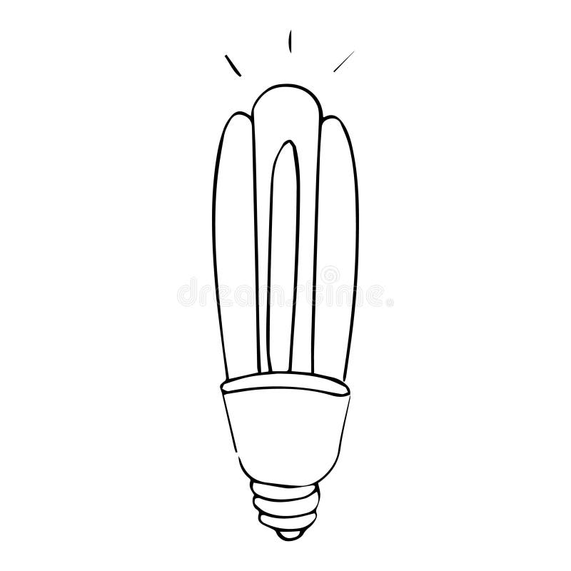 Kolvlampa, doodle-tecknad el isolerad på vit bakgrund. rita ritning av frihandsikoner vektor illustrationer
