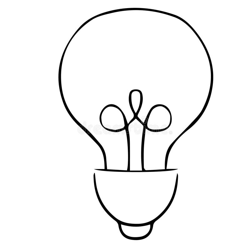 Kolvlampa, doodle-tecknad el isolerad på vit bakgrund. rita ritning av frihandsikoner stock illustrationer