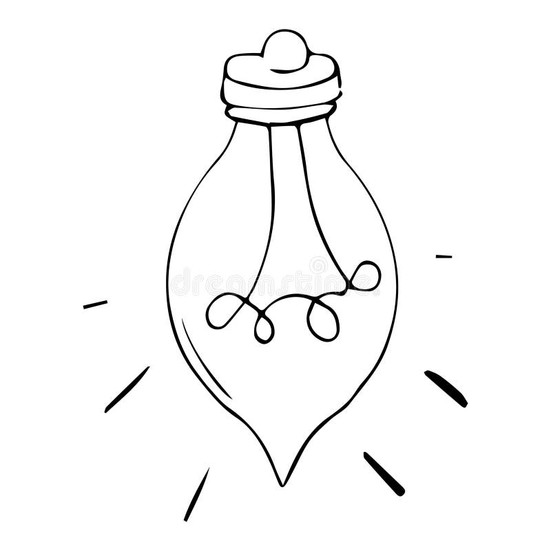 Kolvlampa, doodle-tecknad el isolerad på vit bakgrund. rita ritning av frihandsikoner royaltyfri illustrationer