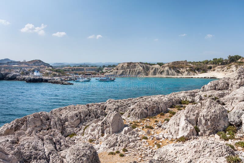 Kolymbia beach with the rocky coast