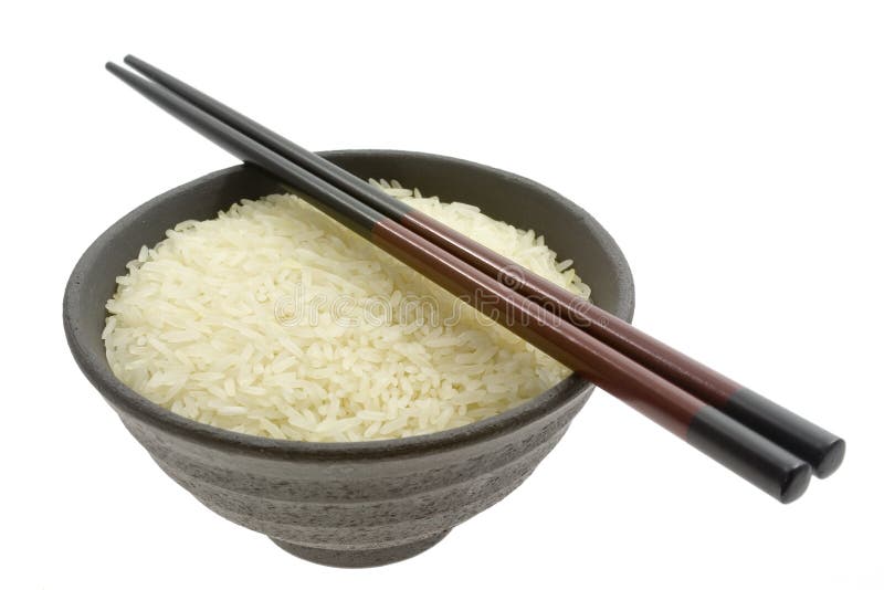 Kom rijst met eetstokjes