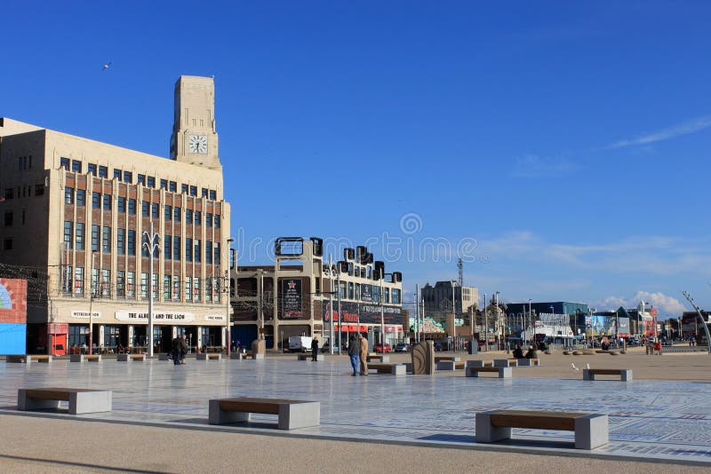 Komedimatta och promenad, Blackpool, Lancashire royaltyfria foton Komedimatta och promenad, Blackpool, Lancashire royaltyfria foton