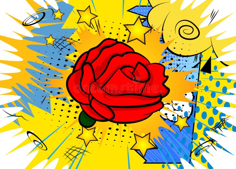 Komiks Czerwona Róża Kwiat. Projektowanie grafiki wektorowej typu pop. Retro wector vintage komiks pop art design.