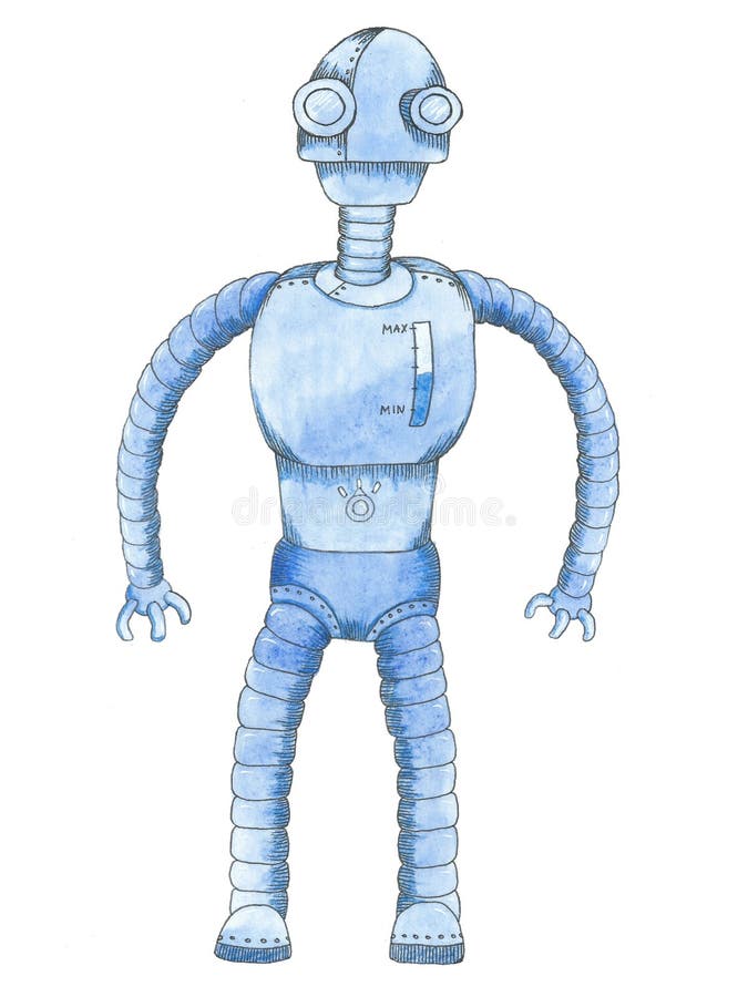 Lustige Roboter-Illustration aus Aquarellen und Liner vektor abbildung