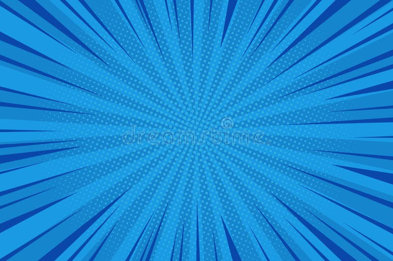Comic abstract blue background with radial rays and halftone humor effects vector illustration. Comic abstract blue background with radial rays and halftone humor effects vector illustration