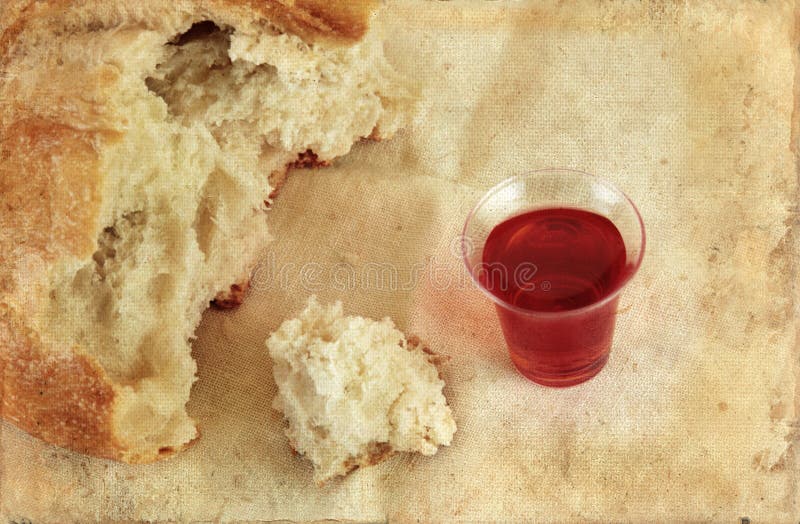 Kommunion-Brot-Laib und Wein Grunge