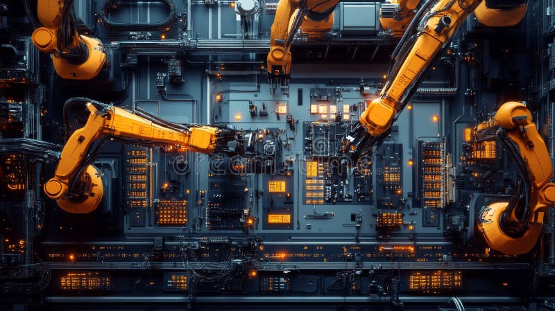 Komponenter för robotrustning med precision i en högteknologisk miljö arkivfoto