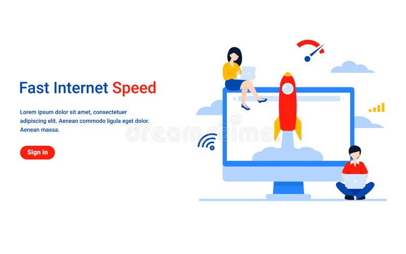 Komputer z koncepcją szybkiej szybkiej transmisji do Internetu ilustracja wektor