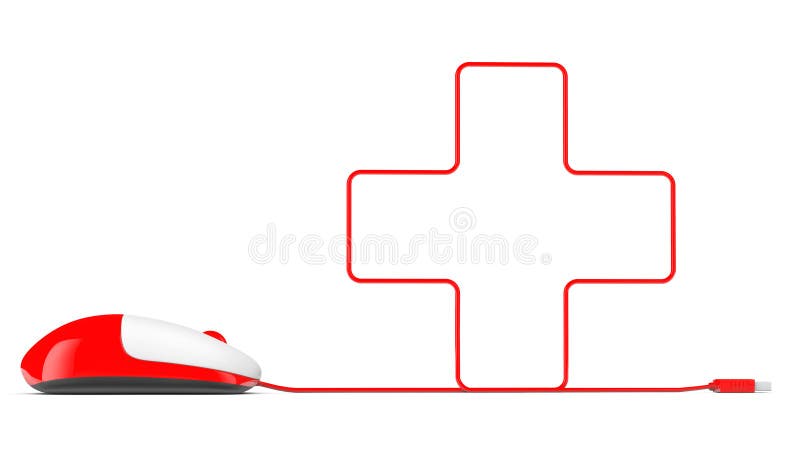 Computer mouse and cables in form of cross on a white background. Computer mouse and cables in form of cross on a white background