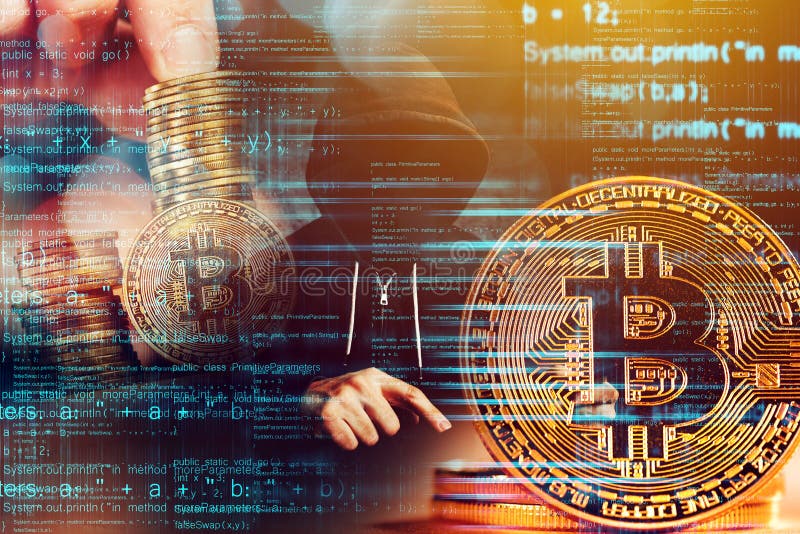 Komputerowy hacker i Bitcoin cryptocurrency zdjęcie royalty free Komputerowy hacker i Bitcoin cryptocurrency zdjęcie royalty free
