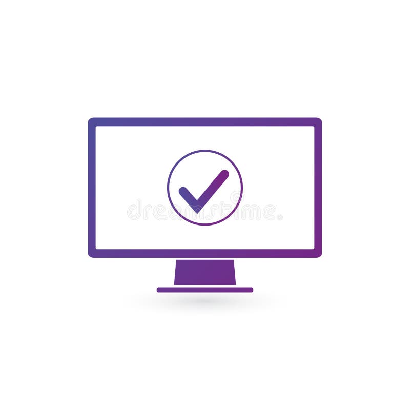 Komputerowy monitor i checkmark w okręgu w purpurowym gradientowym kolorze Pomyślna aktualizacja, akceptuje, ok guzik, zadania uz ilustracja wektor Komputerowy monitor i checkmark w okręgu w purpurowym gradientowym kolorze Pomyślna aktualizacja, akceptuje, ok guzik, zadania uz ilustracja wektor