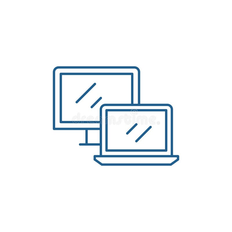 Komputeru i laptopu ikony kreskowy poj? cie Komputeru i laptopu p? aski wektorowy symbol, znak, kontur ilustracja. Komputeru i laptopu poj? cia kreskowa ikona Komputeru i laptopu strony internetowej p? aski wektorowy znak, konturu symbol, ilustracja