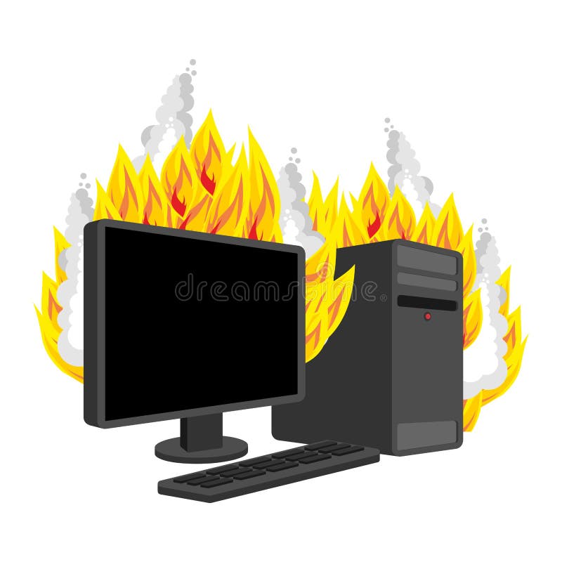 Computer Fire isolated. burning Computer. data processor Vector. Computer Fire isolated. burning Computer. data processor Vector.