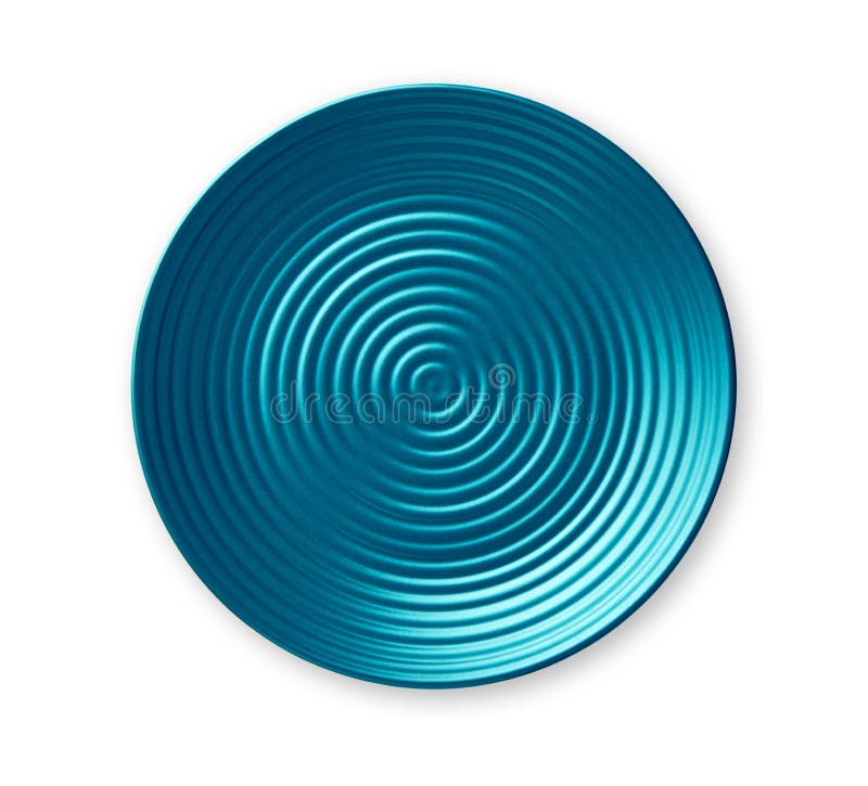 Koncentryczni okręgi matrycują, Pusty błękitny ceramiczny talerz w falistym wzorze, widok odizolowywający na białym tle od above