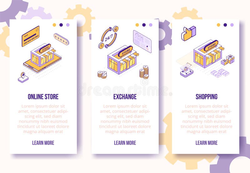 Koncepcja cyfrowego projektu izometrycznego sklep internetowy,exchange,zakupy mobilny ekran aplikacji pionowe banery Izometryczne ilustracji Koncepcja cyfrowego projektu izometrycznego sklep internetowy,exchange,zakupy mobilny ekran aplikacji pionowe banery Izometryczne ilustracji