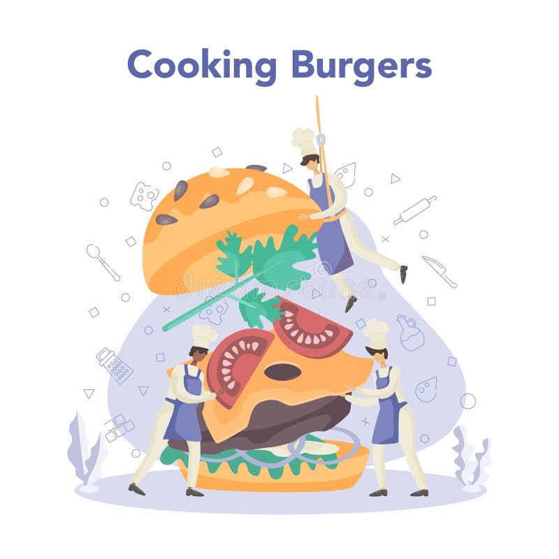 Koncepcja fast food hamburger house. kucharz kucharz smaczny hamburger royalty ilustracja